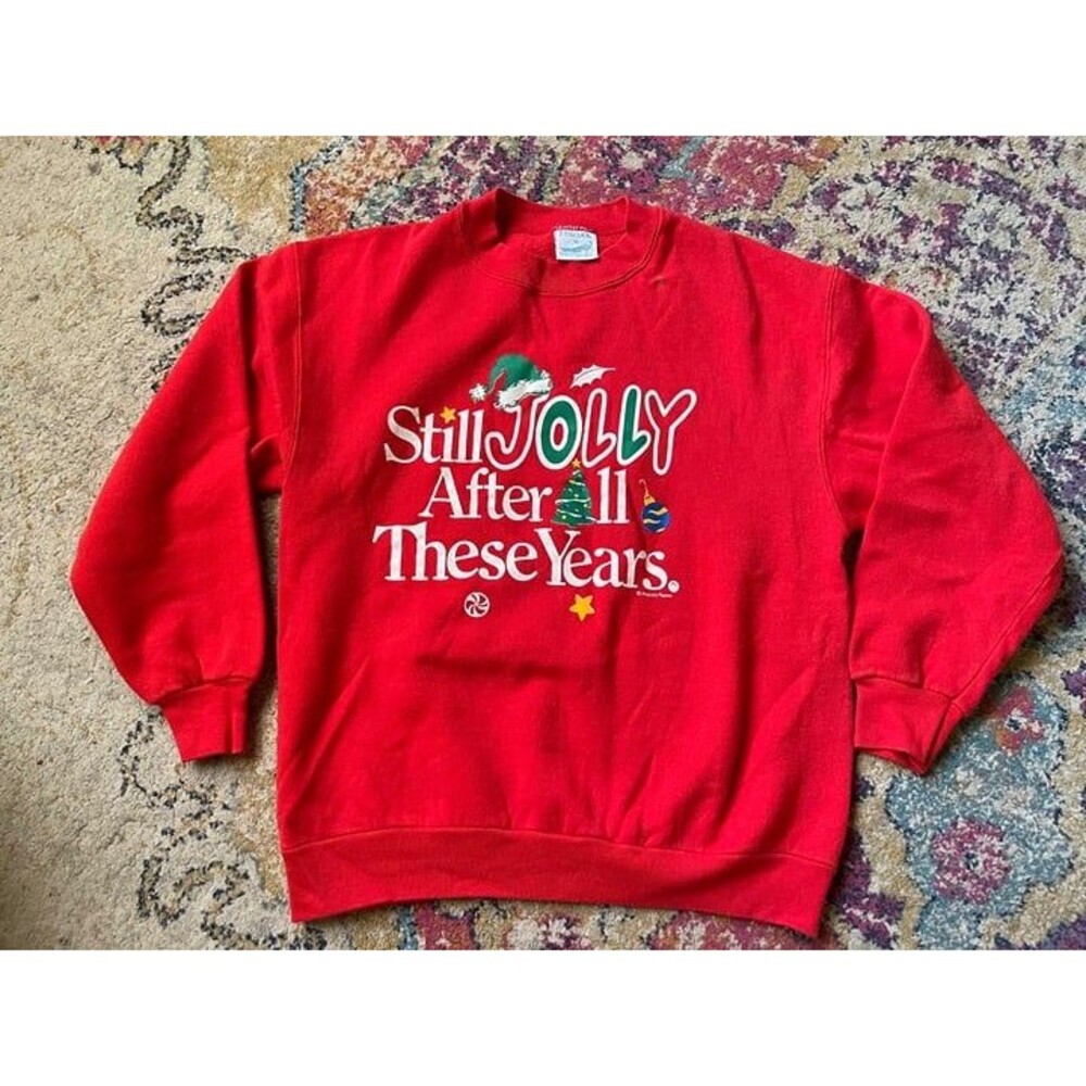 90s Christmas Sweatshirt Red Graphic Crewneck Peacock Papers